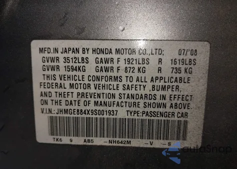 2009 Honda Fit Sport from USA, damaged, VIN JHMGE884X9S001937